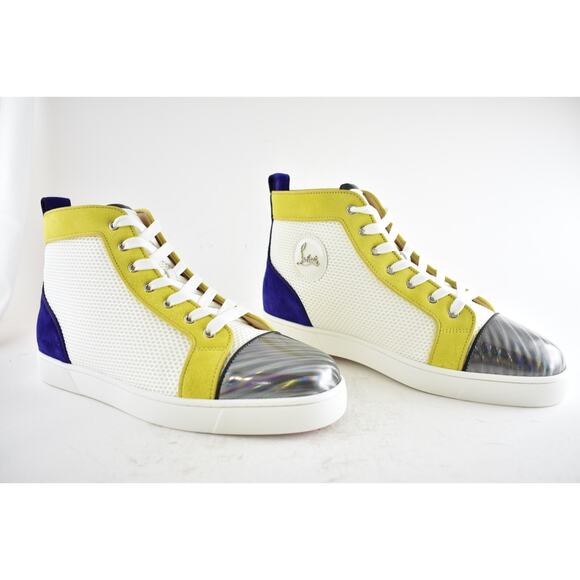 Christian Louboutin Mens Louis Orlato Flat White Yellow High Top Sneaker 42 9 - Picture 4 of 12